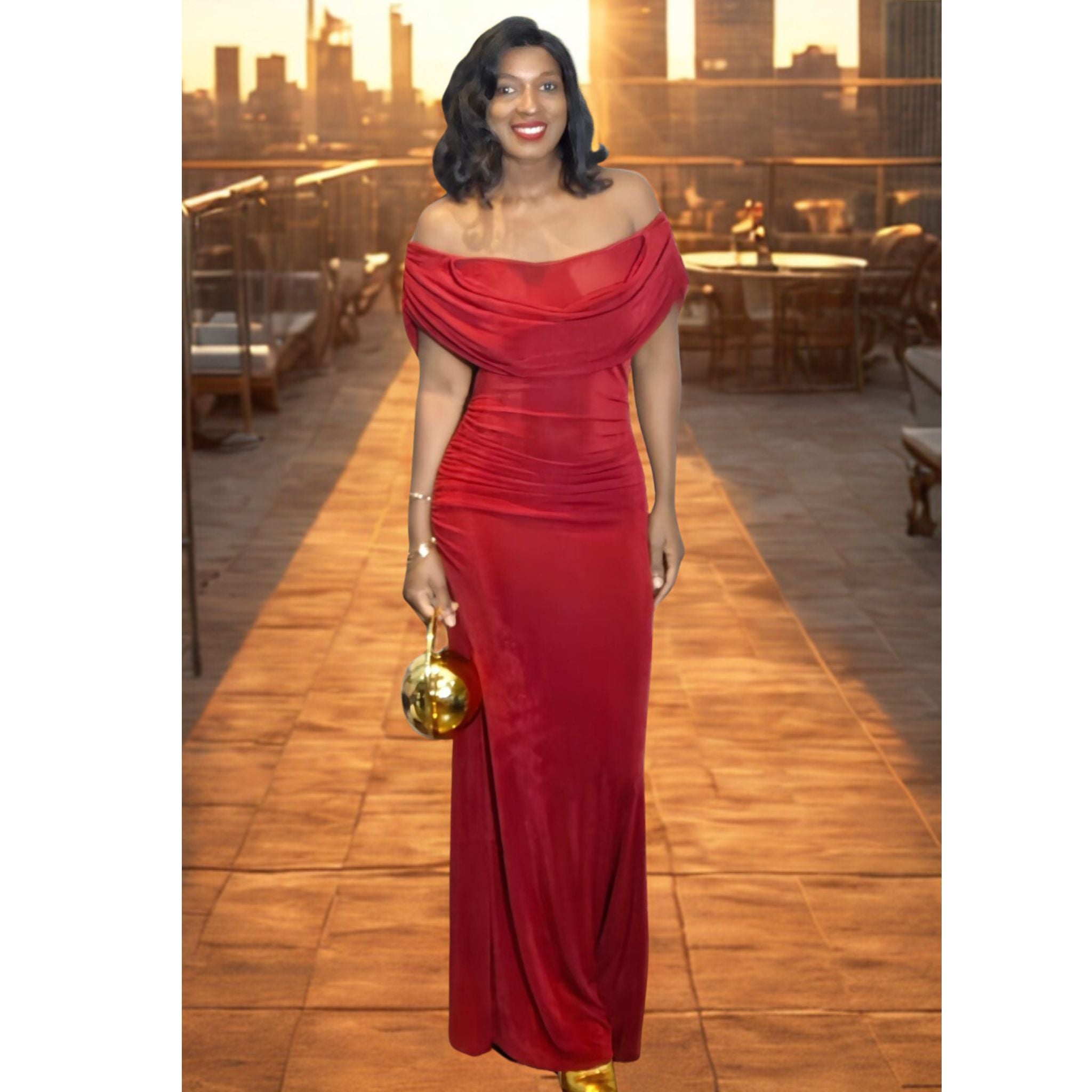 ruby red off-shoulder maxi dress