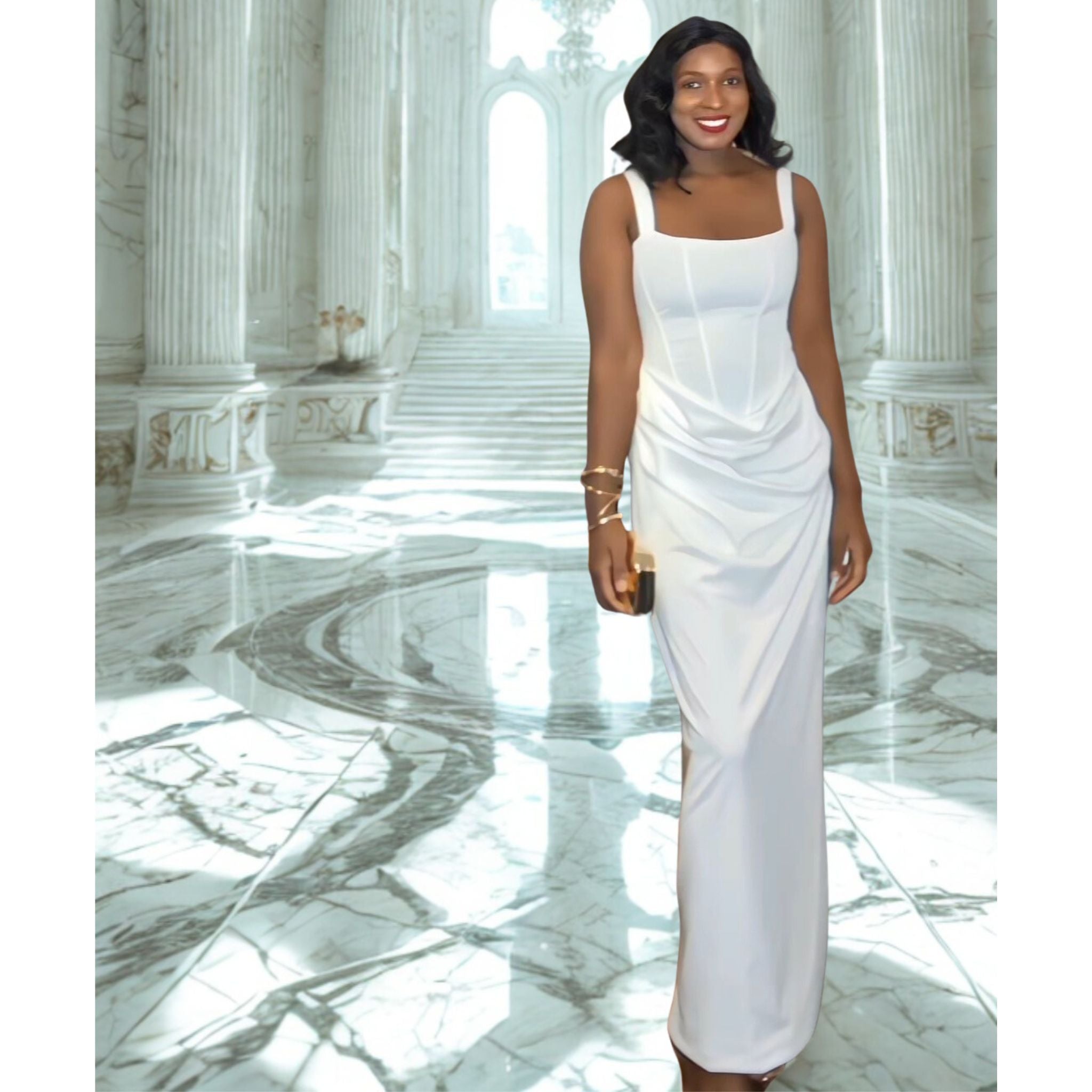 Luxe White Corset Dress - Square Neck Bodycon Maxi Gown