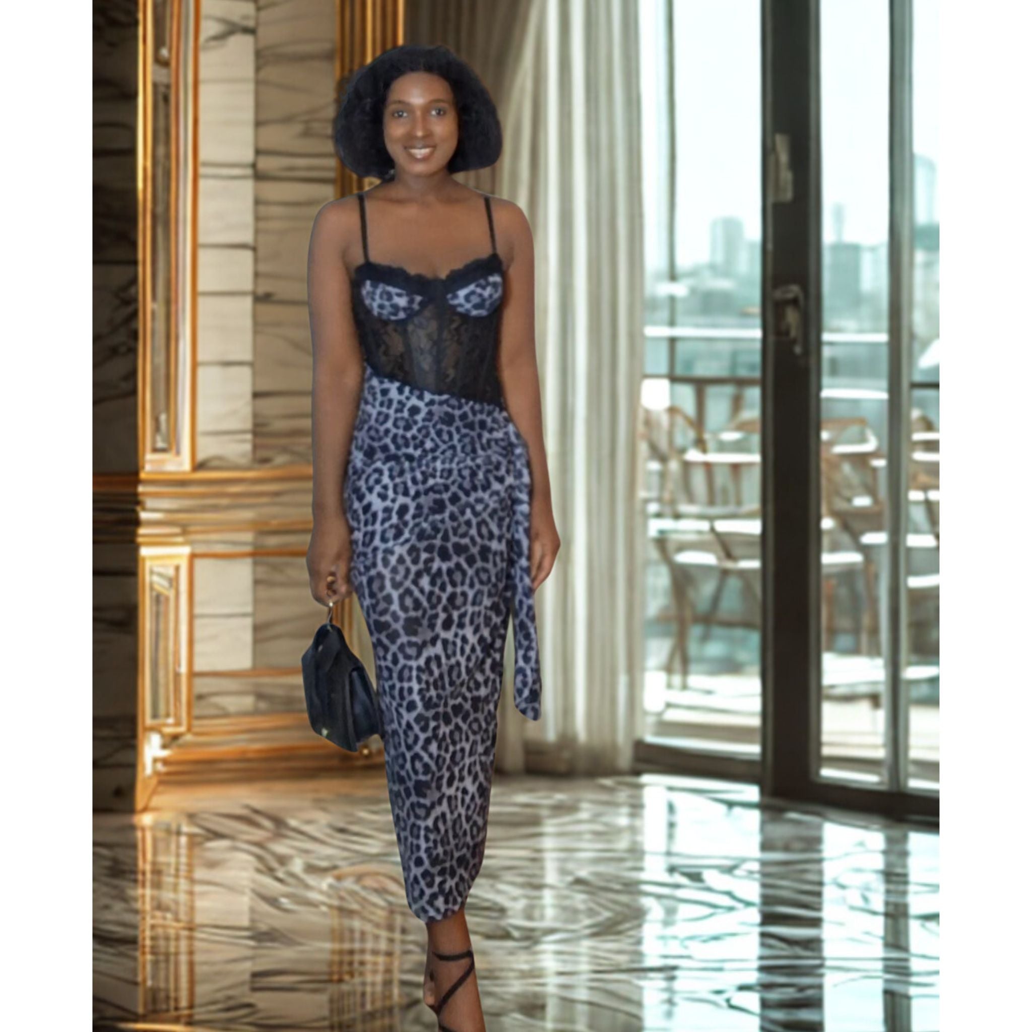 Leopard Print Corset Dress- Lace Bodice Dress